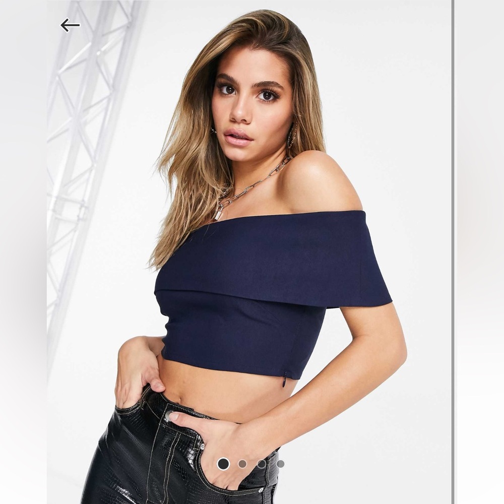 Navy Off-Shoulder Bardot Top